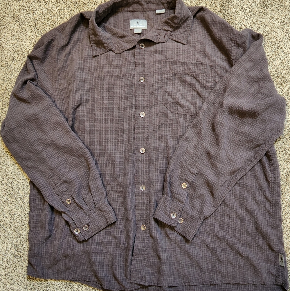 Royal Robbins Button Up Long Sleeve Shirt,  Brown, Textured, Mens Size 2xL